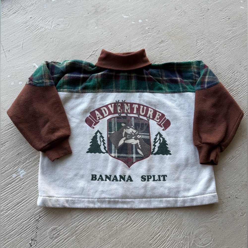 Vtg Adventure Banana Split Kids Shirt - Brown and Green